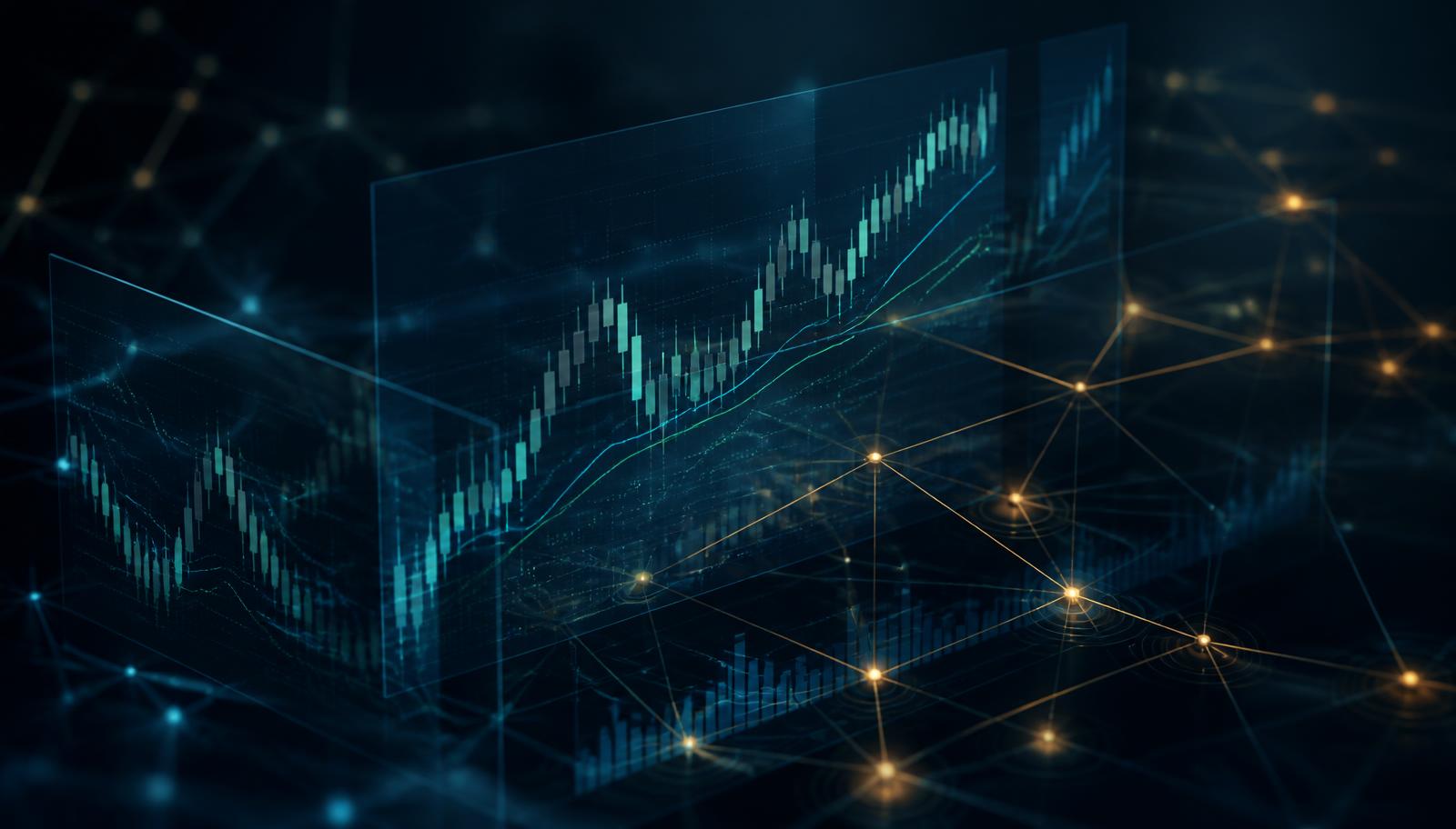 Candlestick charts connected by an agent network